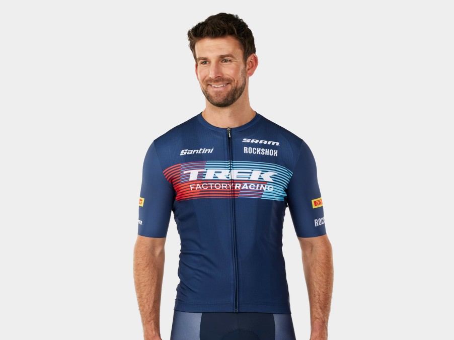 Beklædning Trek Teamudstyr | Santini Trek Factory Racing Xc Team Replica-Cykeltroje Herremodel Dark Blue